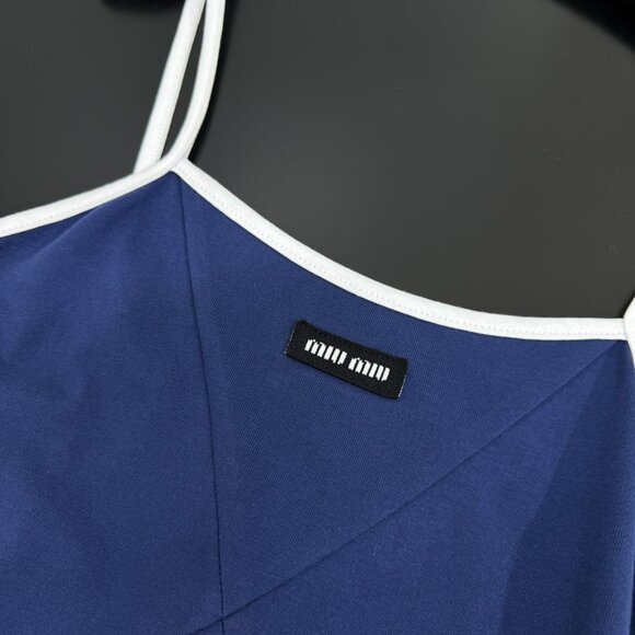 Brand New Miu Miu Blue Stretch Jersey Cotton Slip Dress - Picture 6 of 9